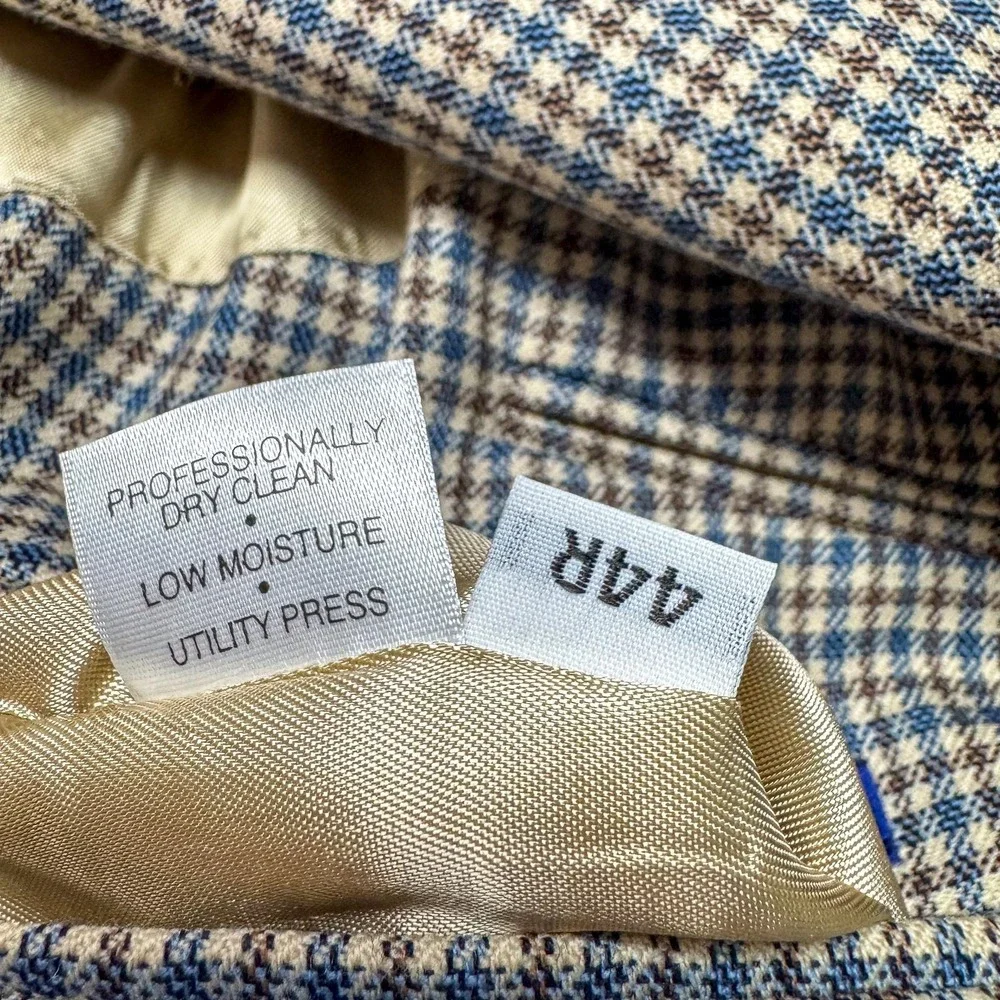 Austin Reed Blazer Mens 44R Blue‎ Brown Check Wool Sport Coat Made USA Dillard's